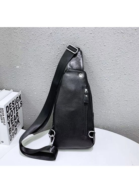 Мужской слинг кожаный 32х18х8, сумка рюкзак на плечо зернистая, бананка для документов23242 черная Vintage (370159522)