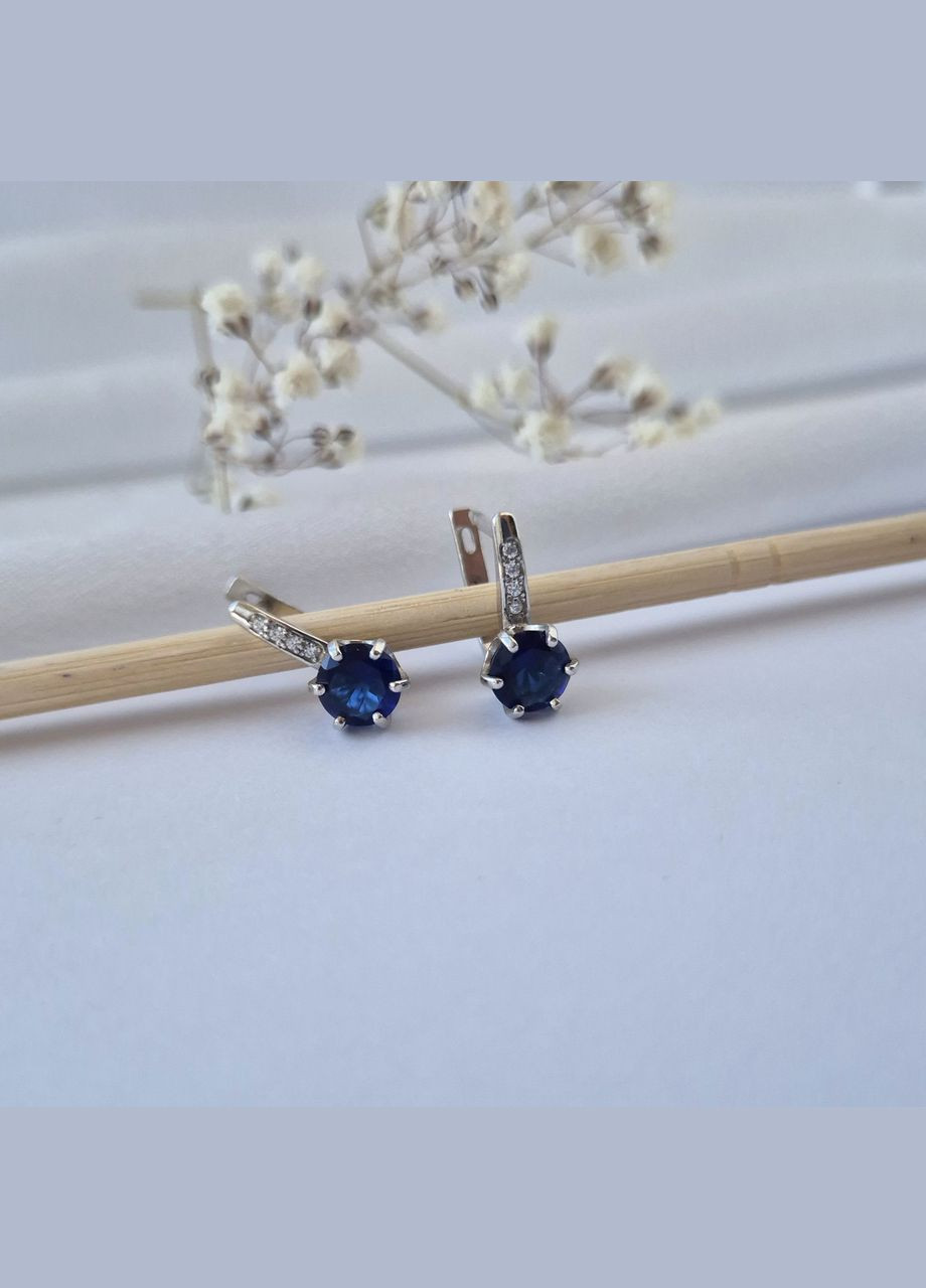 Серебряные серёжки серьги с Синими камнями серебро 925 пробы Родированное 82049с 3.00г No Brand (306742848)