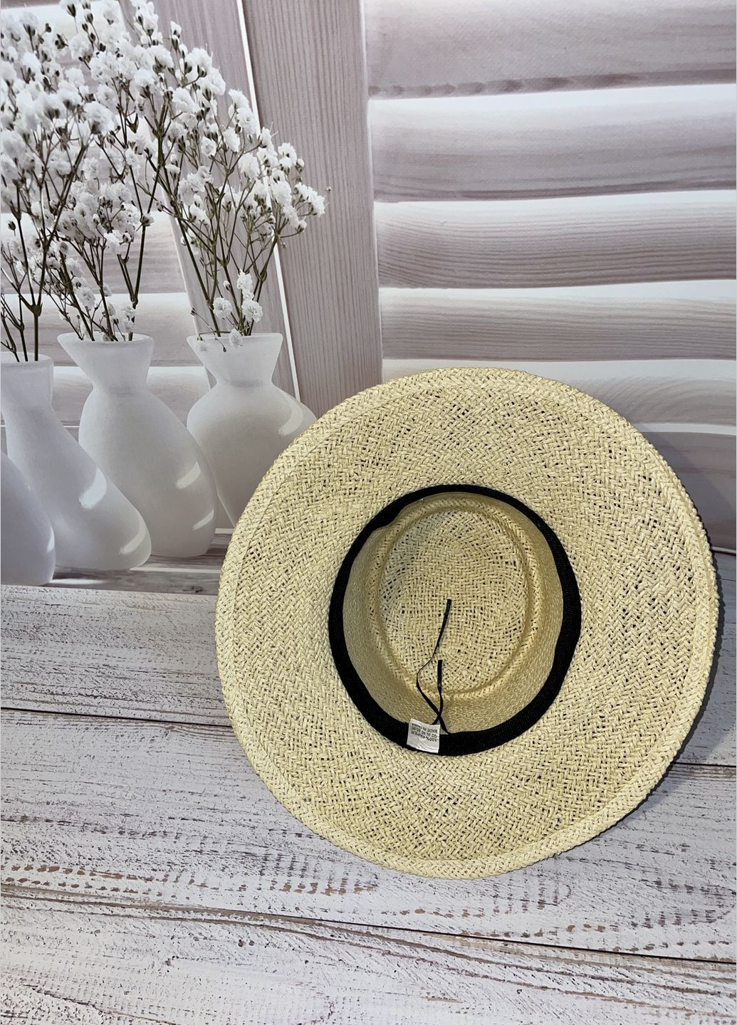 Капелюх сонцезахисний поркпай пальма кремового кольору з чорною стрічкою (55-58) No Brand (358204266)