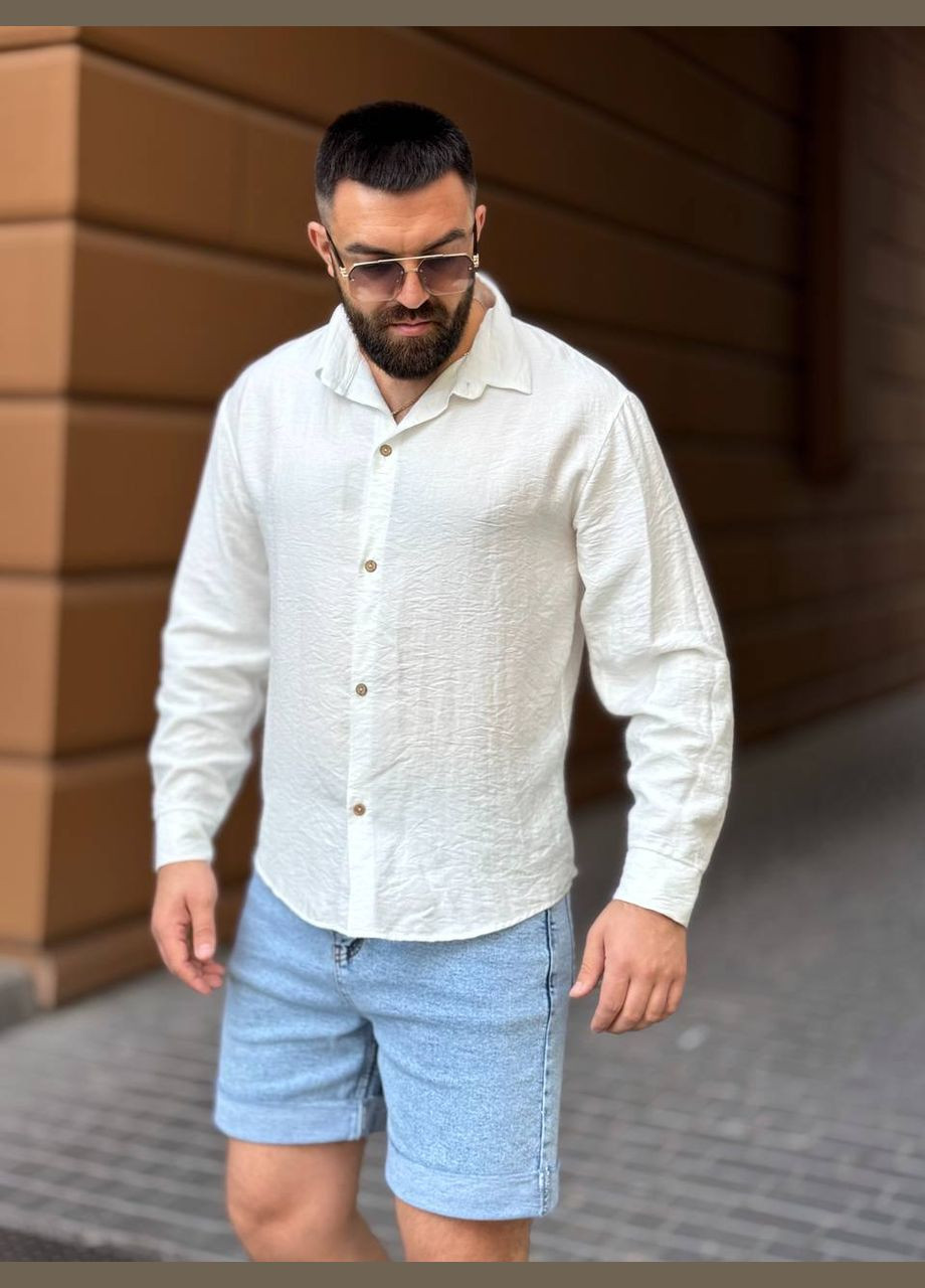 Белая повседневный рубашка однотонная Fashion