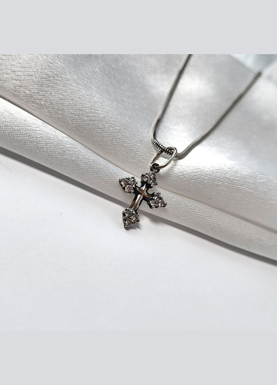 Срібний маленький Хрест із Білими каменями срібло 925 проби Чорне 3338ч 1.50г No Brand (306741836)