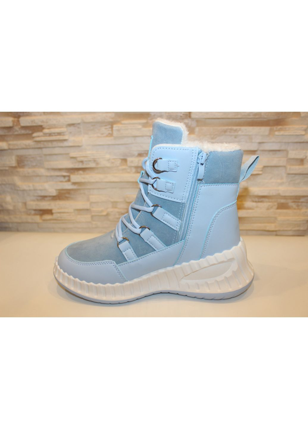 Зимние ботинки женские зимние голубые No Brand без декора из искусственной кожи, плащевка