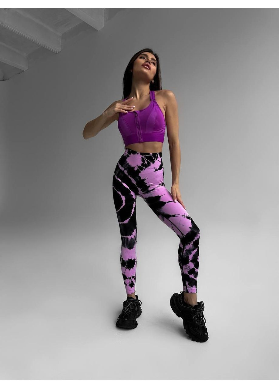 Женские лосины фитнес PUSH UP розовые / Женские спортивные лосины с принтом тай-дай / Компрессионные женские лосины для фитнеса розовые No Brand (367102132)