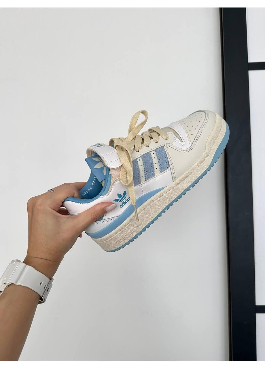КРОССОВКИ ЖЕНСКИЕ ADIDAS FORUM LOW LIGHT CREAM BLUE АДИДАС ФОРУМ No Brand белые демисезоны (368647182)