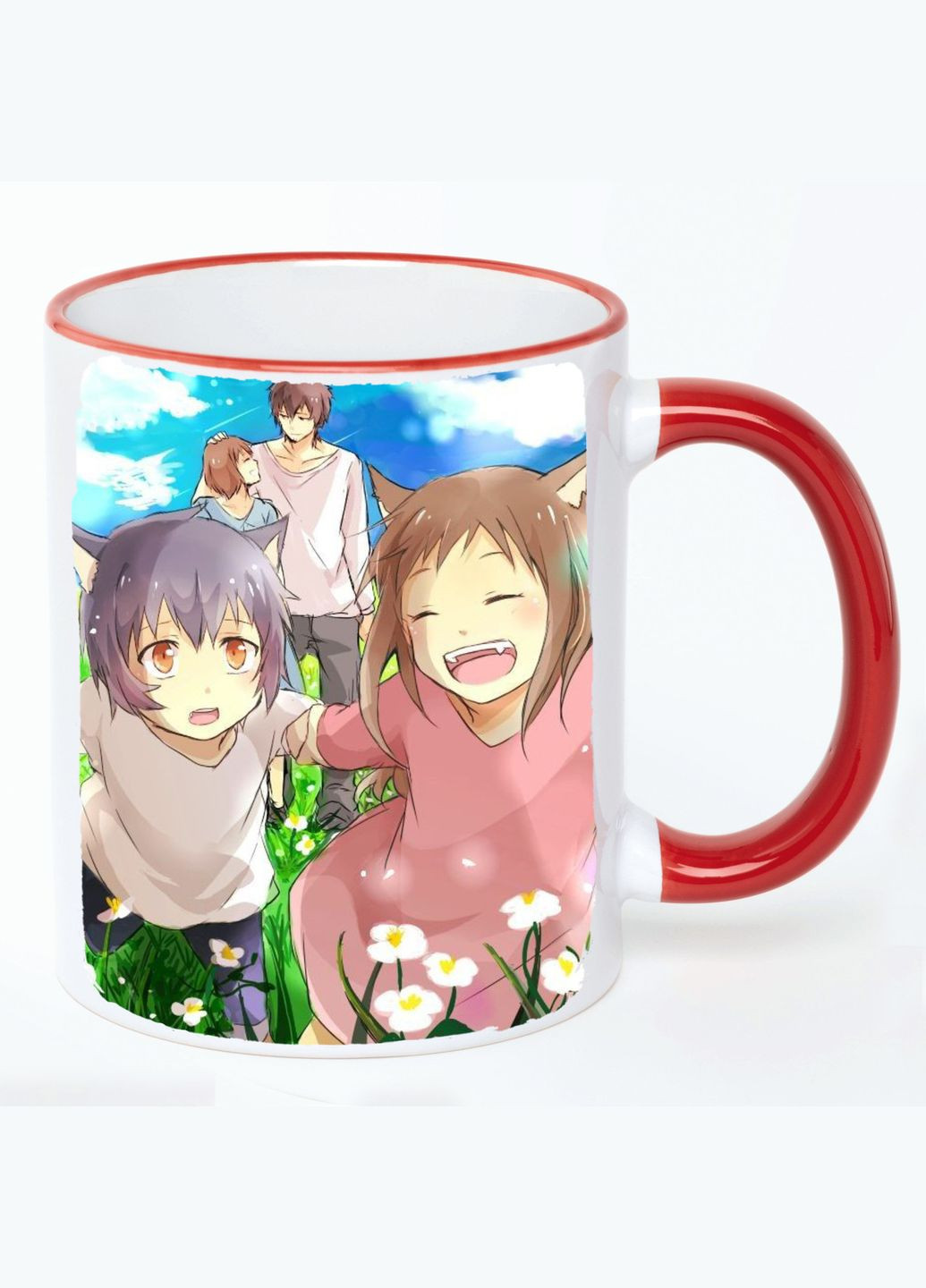 Чашка Вовчі діти Аме та Юкі Аніме #004 (кухоль, кухоль) Біла з Червоною ручкою 330 мл No Brand (322714565)