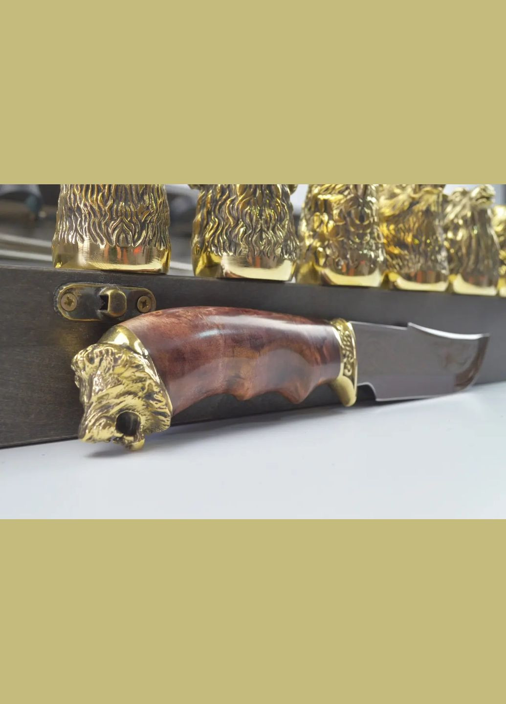 Набір шампурів з мангалом та бронзовими чарками з головами диких звірів на подарунок шефу Handmade 47330053 (345646846)