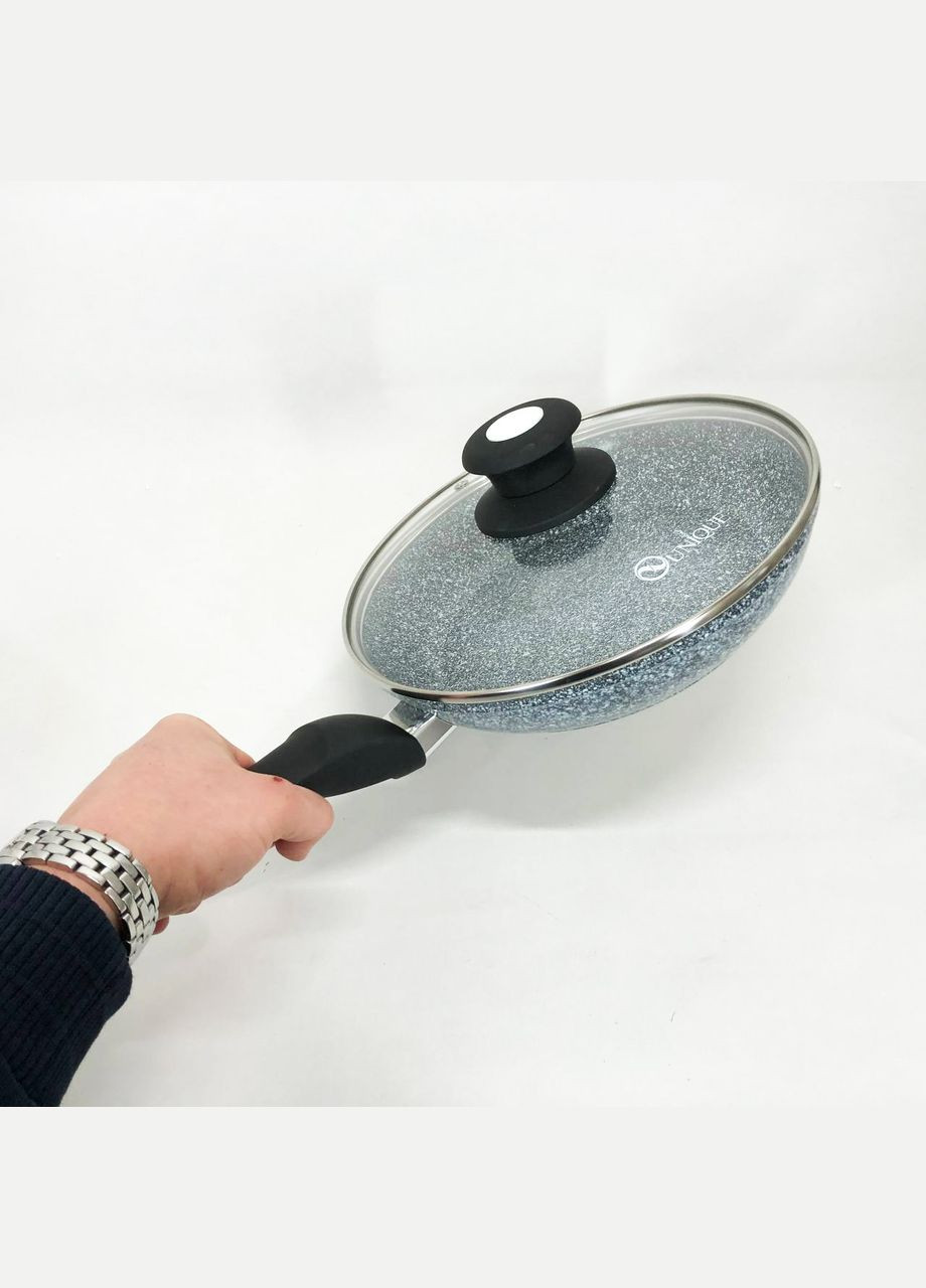 Сковорода UN-5115-24 см із кришкою/граніт світлий Unique (364663700)