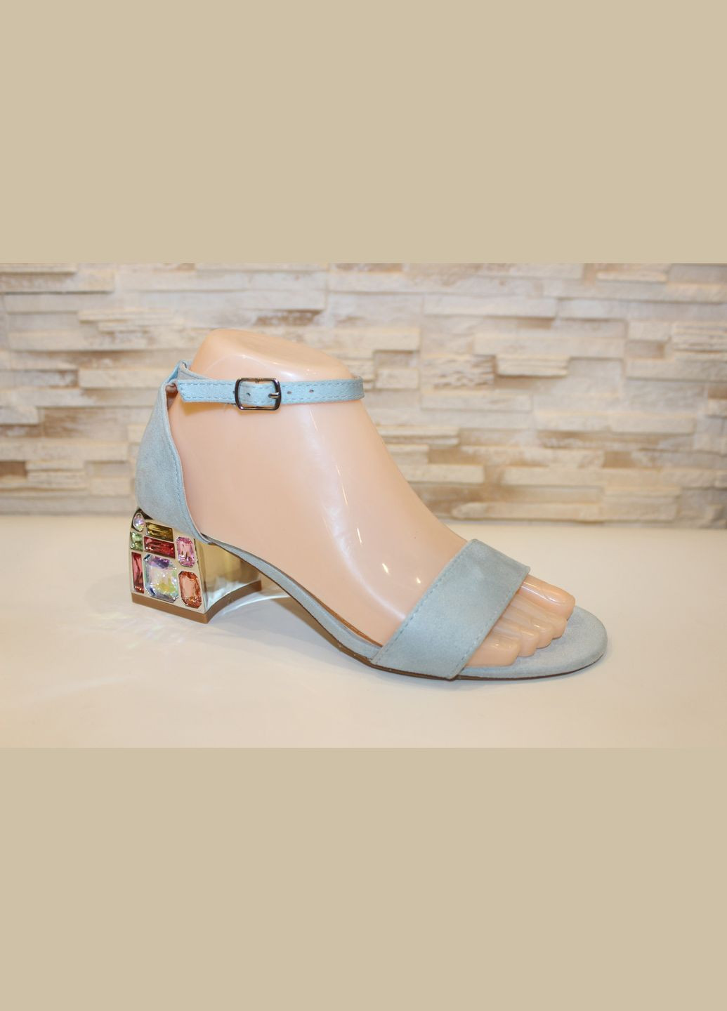 Босоніжки жіночі замшеві блакитні на підборах Kamengsi Літнє взуття (323167983)