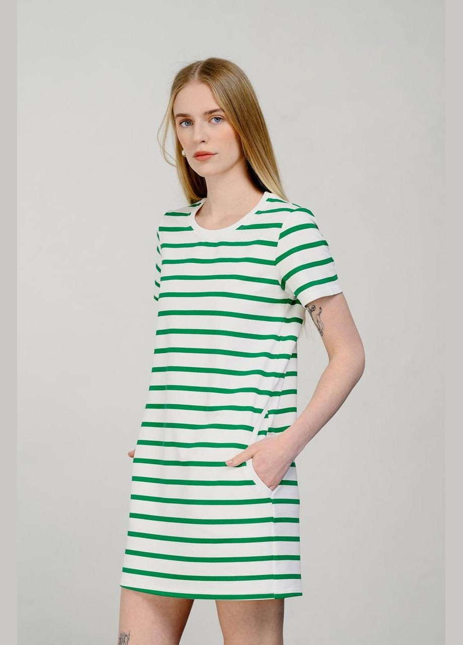 Зелена кежуал плаття жіноче в зелену смужку міні mkaz6437-2 Modna KAZKA