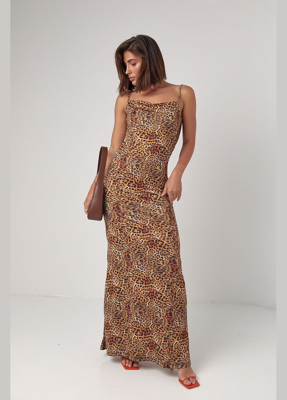 Летний женский леопардовый сарафан макси с открытой спиной 4669 Lurex леопардовый