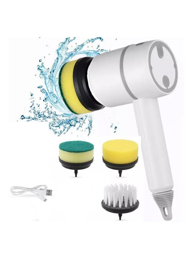 Электрическая беспроводная щетка для чистки и уборка с 3 сменными насадками белый UKC (363329738)