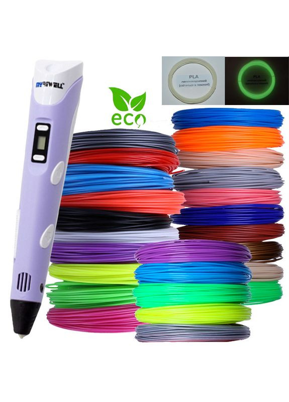 3D ручка RP100B с набором Эко-пластика 25 цветов 125 метров Фиолетовая MyRiwell (364507494)