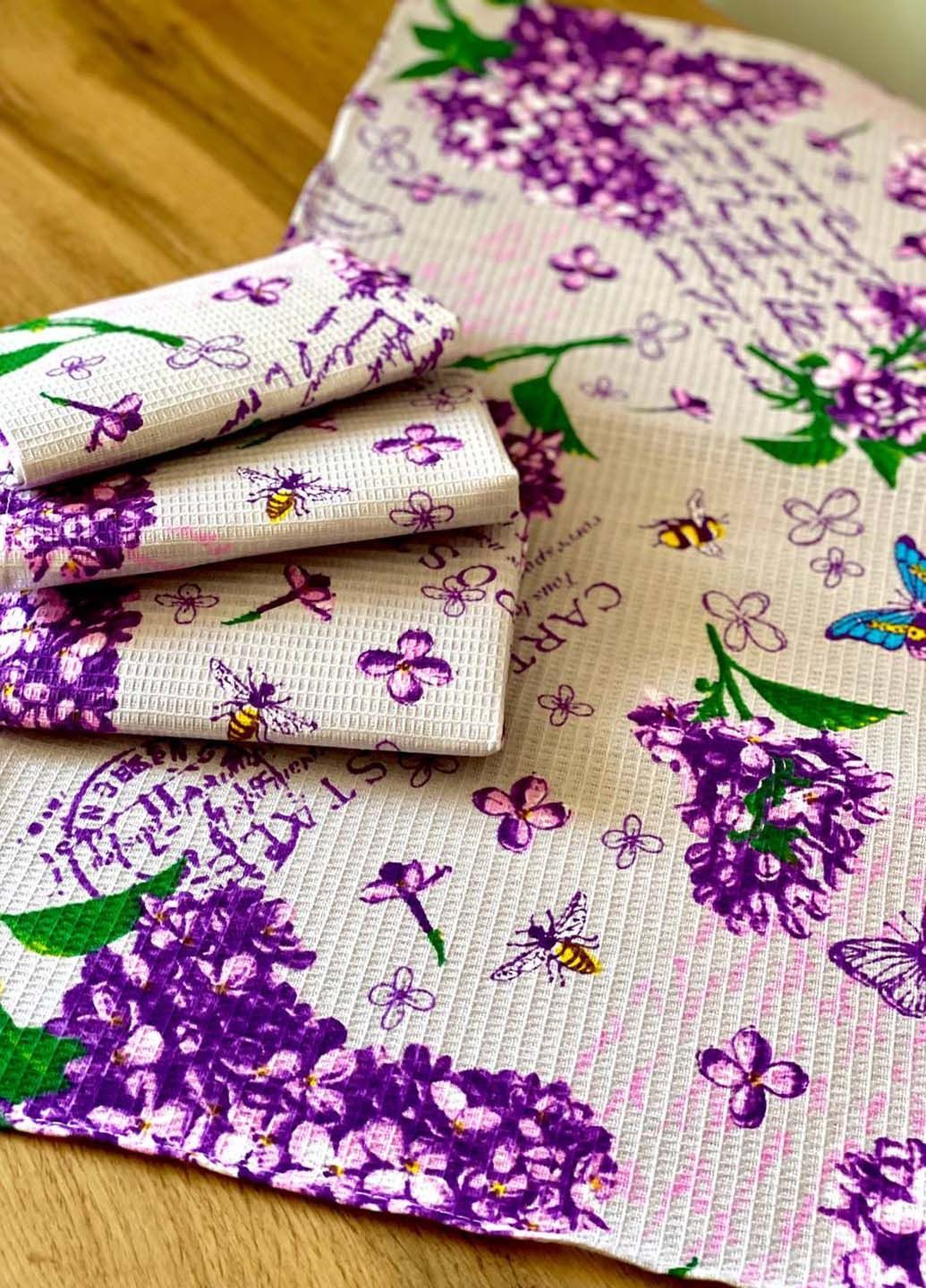 Рушники вафельні "Бузок" 55х35 см (комплект 4шт) Homedec квітковий комбінований