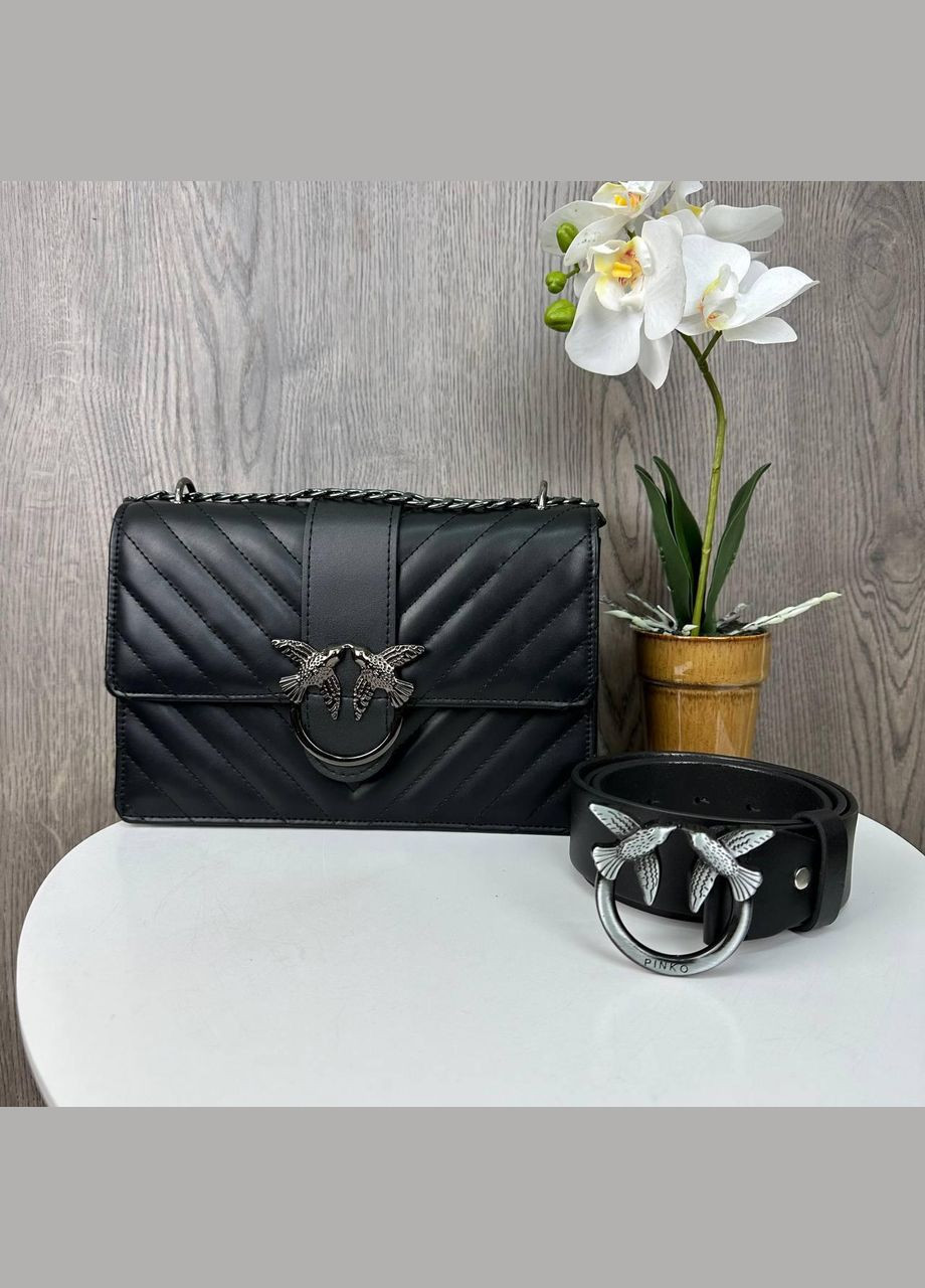 Подарочный набор женская сумочка клатч с птичками и кожаный ремень 2 в 1 черный (sku_1198+Р) No Brand (330576783)