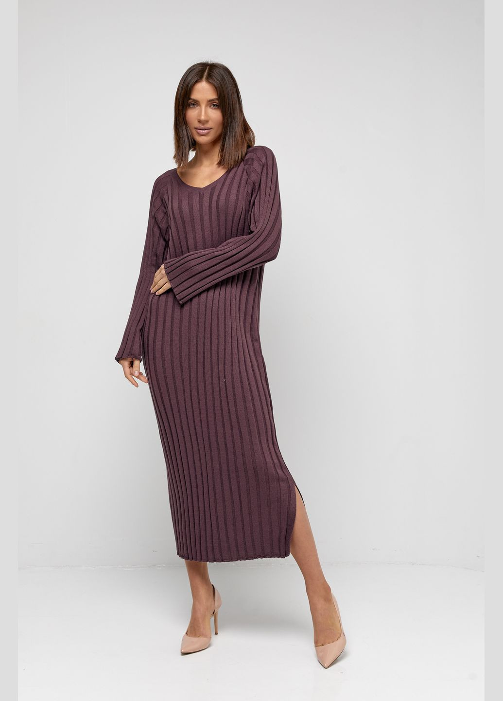 Бордова повсякденний жіноче довге в'язане плаття (-vqzanoe-platxe-250) MarSe