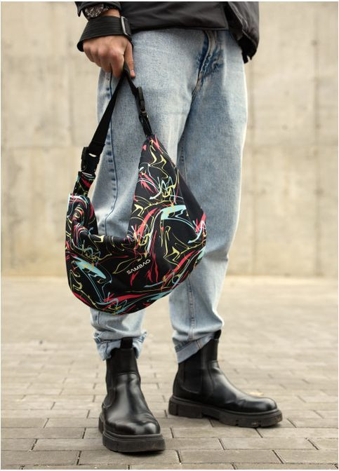 Чоловіча тканинна сумка Хобо Чорна з принтом ABSTRACT (3880050528) Sambag (368833601)