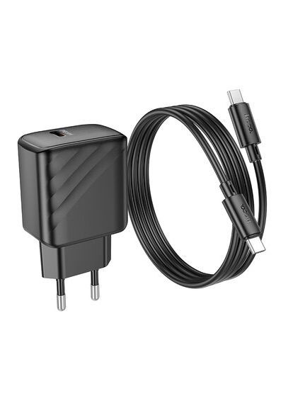 Мережевий зарядний пристрій з кабелем CS22A Value single port PD30W charger set(Type-C to Type-C) Black Hoco (364925263)