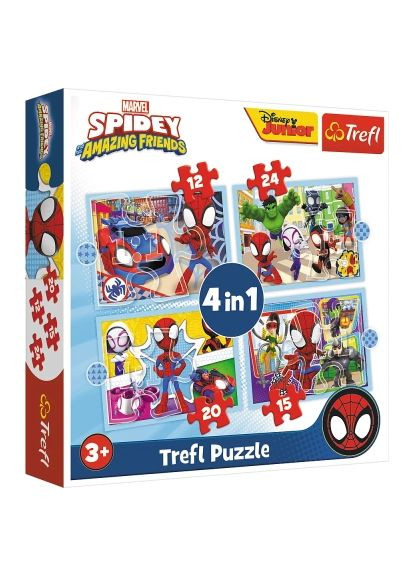 Пазл Spiderman Команда Спайда 4 in 1 (12, 15, 20, 24) деталей (5900511346114) Trefl Spiderman Команда Спайда 4 in 1 (12, 15, 20, 24) д (366155095)