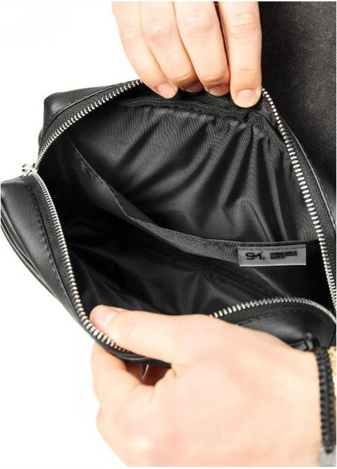 Сумка на пояс чоловіча з екошкіри спортивна через плече маленька Чорний 34993 Sambag (334673955)