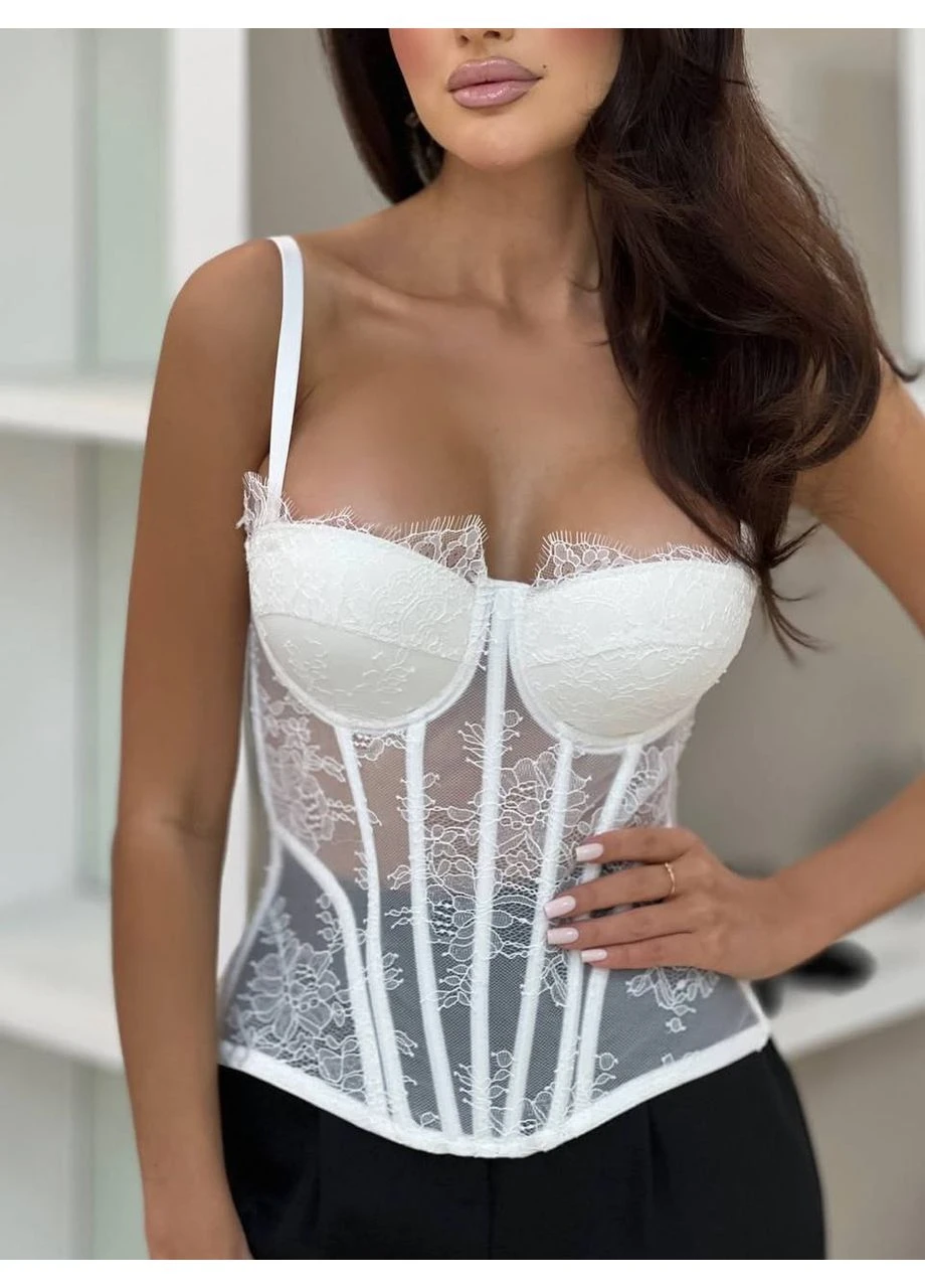 Корсет из сетки с кружевом и атласными вставками DK/DL Мода без кордонів (400716006)