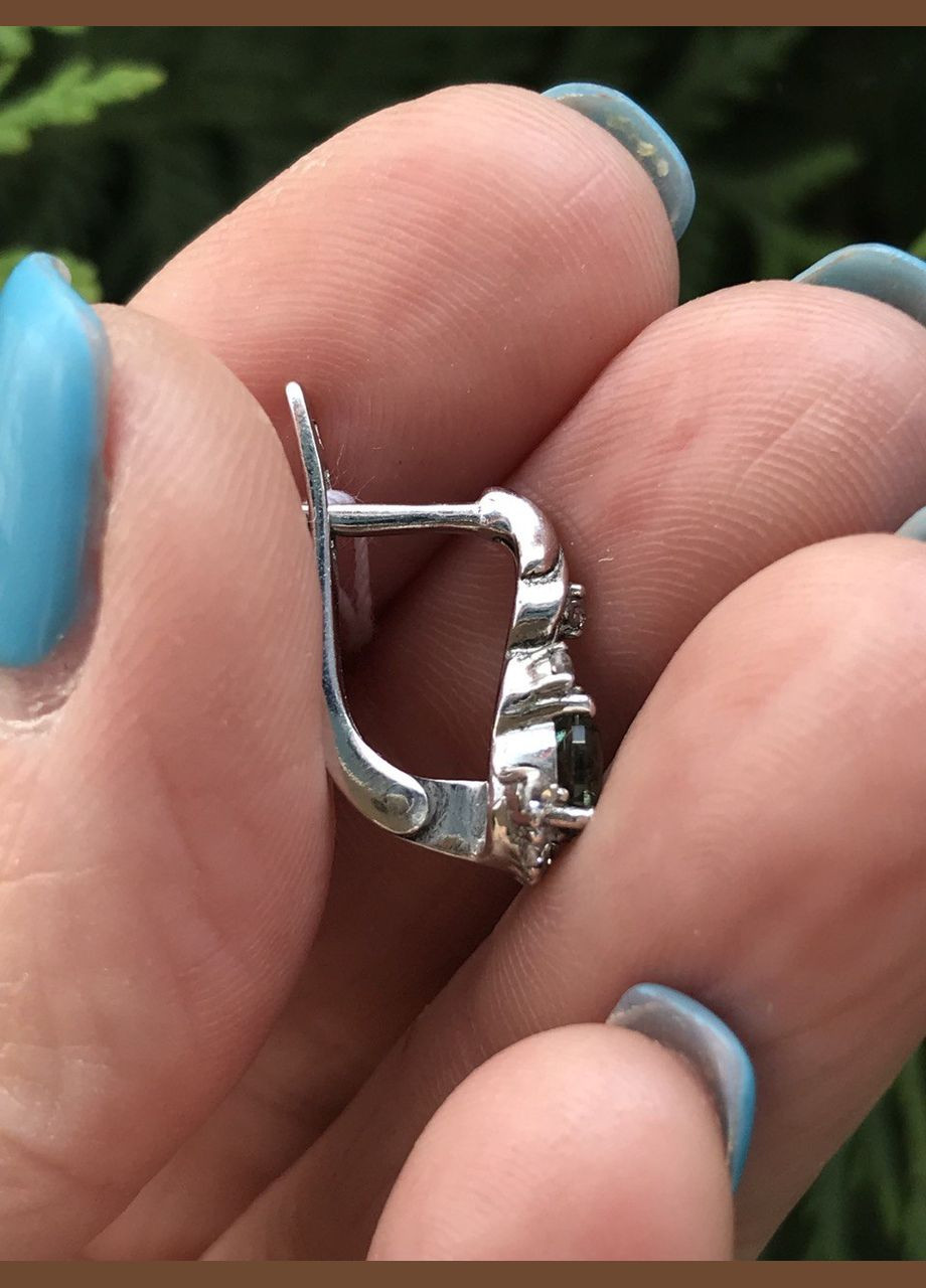 Серьги серебряные с зеленым кварцем Паутинка 2413/9р с кварцем No Brand (316397727)