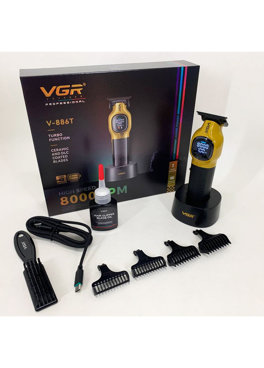 Тример для стрижки волосся V-886T GOLD 8000RPM 4 насадки VGR (369612525)