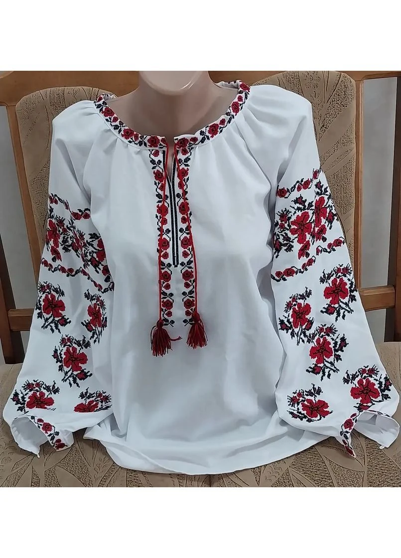 Белая вышиванка, женская вышитая блузка на домотканом полотне "бохо" Українська вишиванка узор орнамент прямой домотканное полотно (385820633)