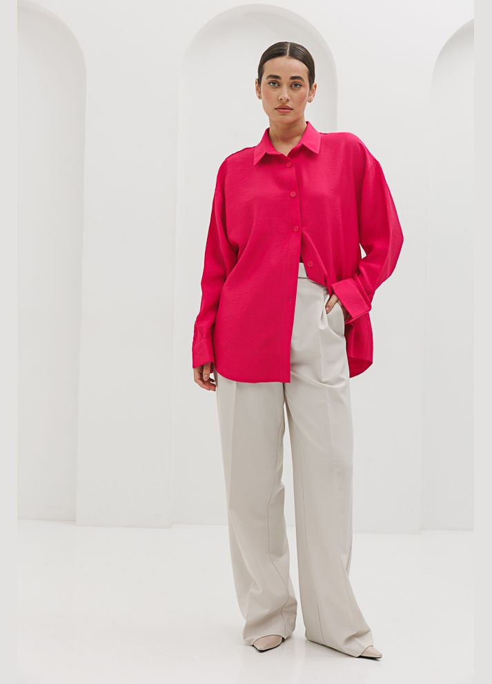 Жіноча сорочка oversize малинова з жатою текстурою Arjen (294907641)