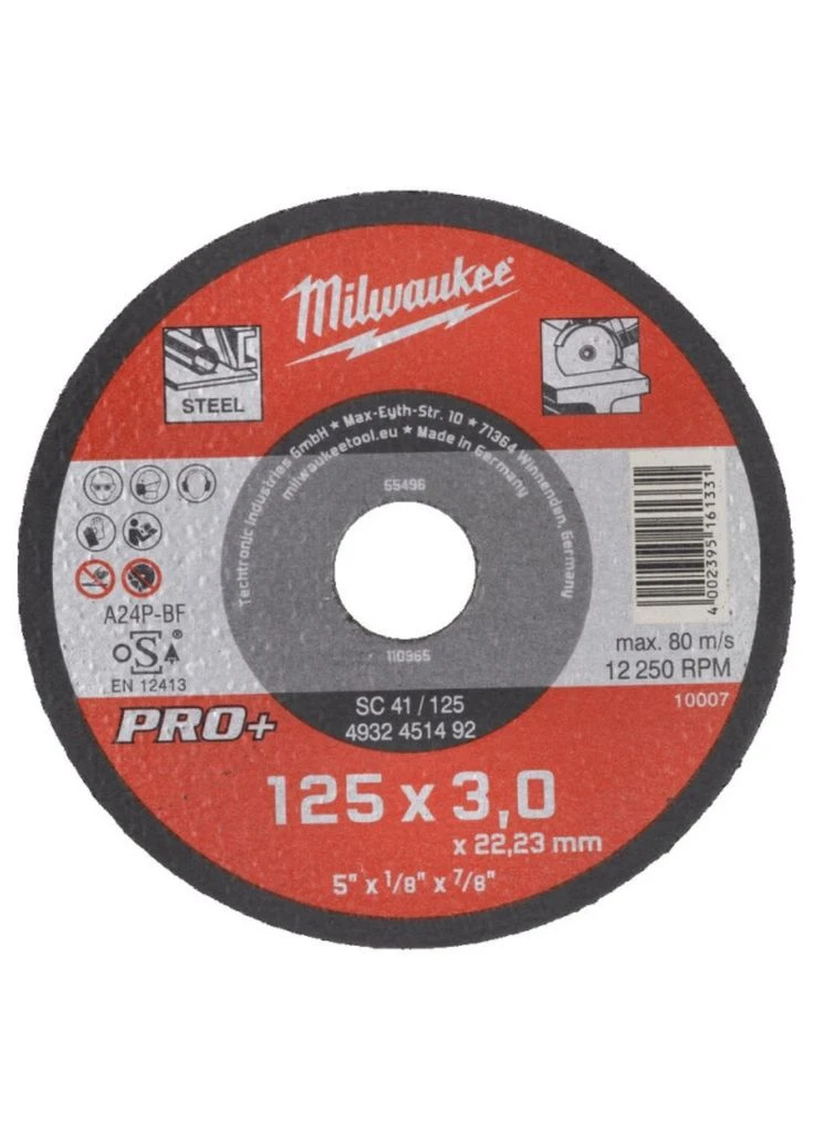 Круг отрезной по металлу, SC 41/125х3 PRO+, 125мм (4932451492) Milwaukee (398334760)