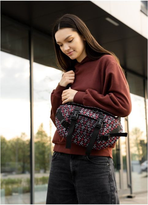 Велика тканинна жіноча поясна сумка бананка Чорна з принтом (1105038721) Sambag (360965527)