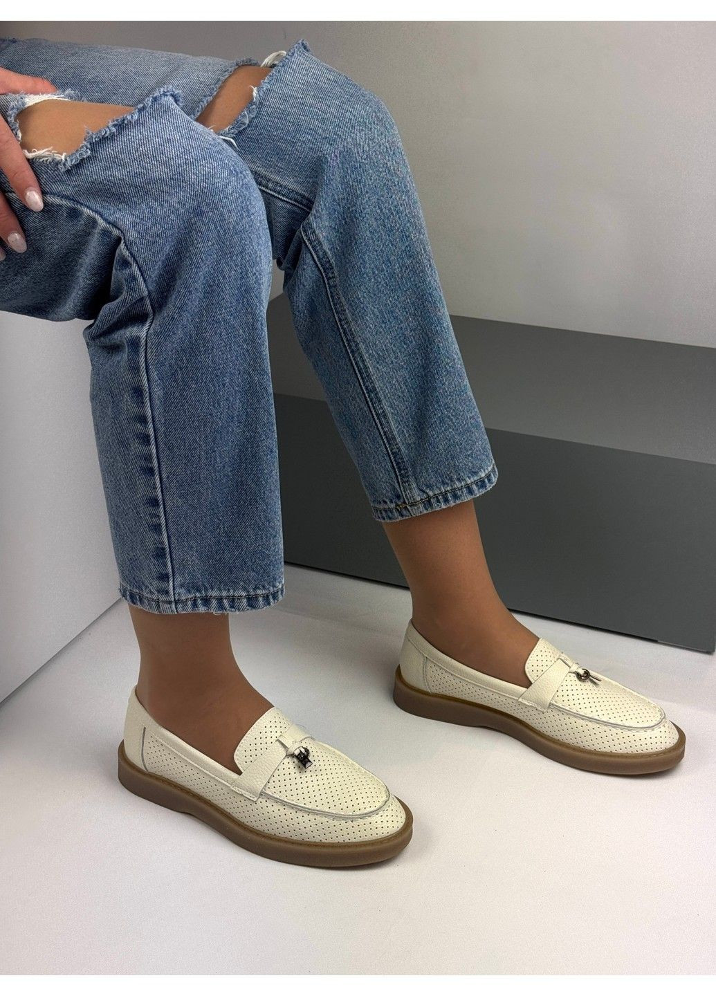 Hengji 350 Туфли Кожаные Бежевые с перфорацией бежевый з натуральная кожа, китай — лето (335009317)