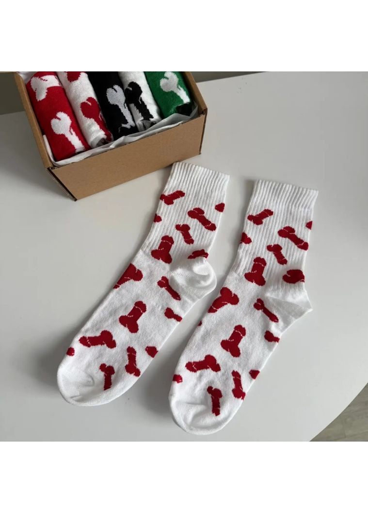 Белые модные белые высокие носки прикол с принтом писюны рисунки (364551085)