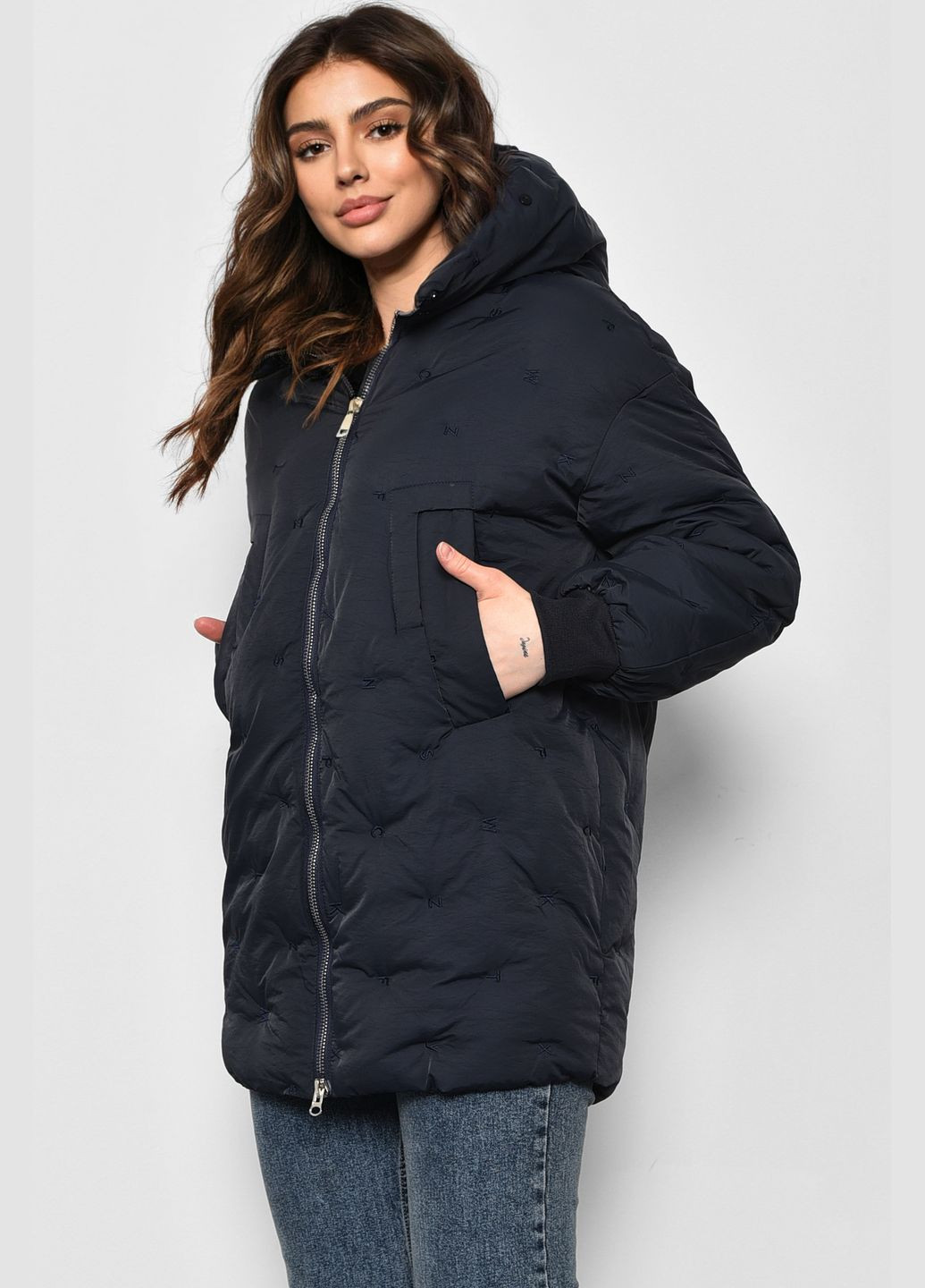 Темно-синяя зимняя куртка женская еврозима темно-синего цвета Let's Shop