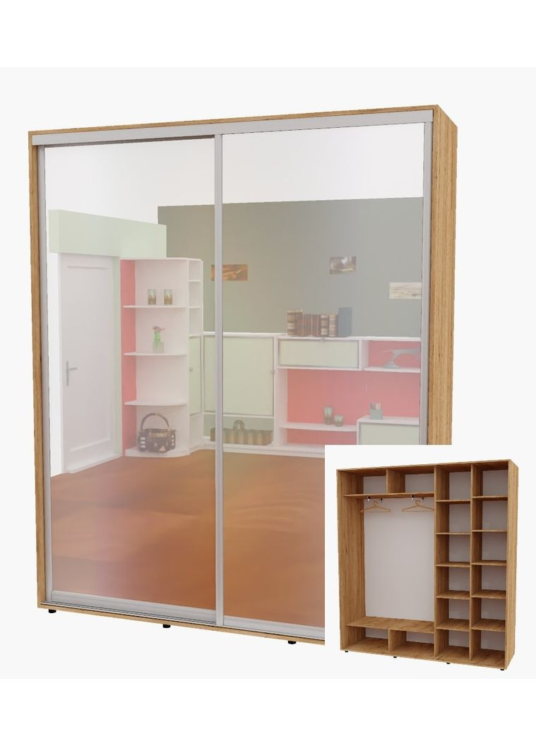 Шкаф-купе двухдверный 200*45*250 см Дуб крафт золотой 2 двери Зеркало Алекса (360434013)