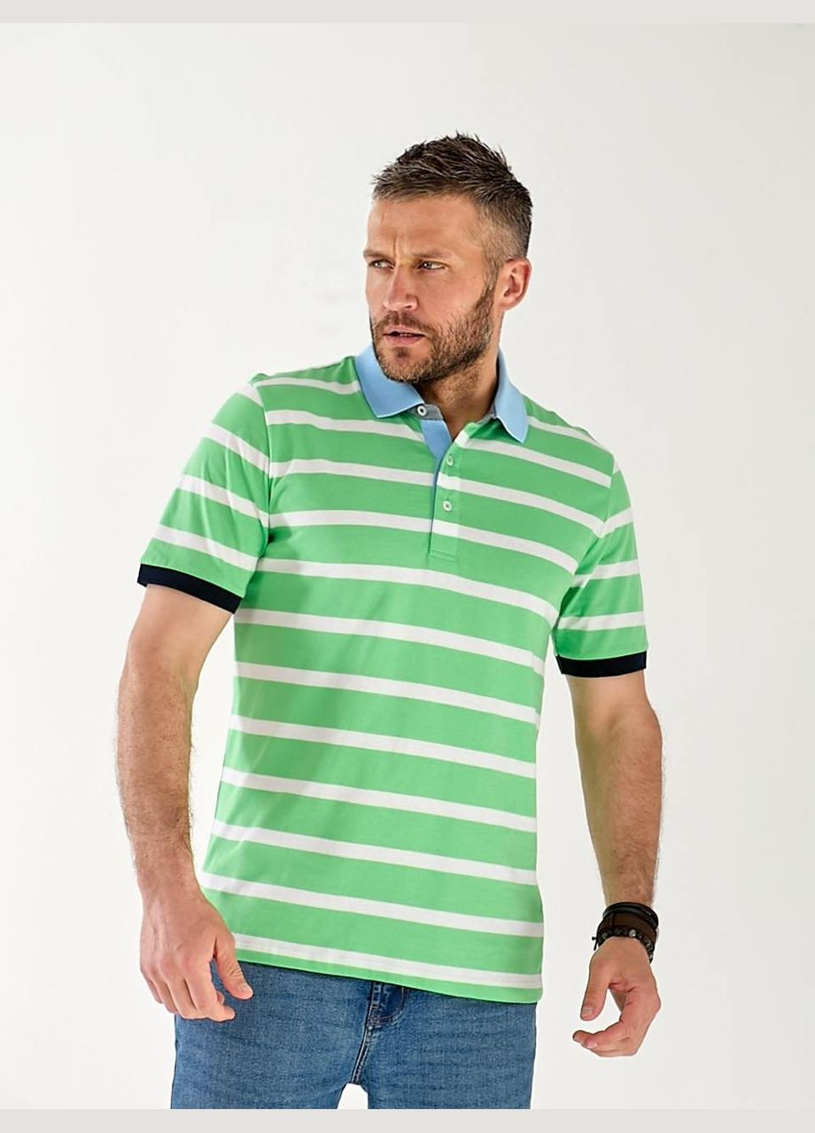 Зеленая мужская футболка поло в полоску зеленого цвета 33463 No Brand