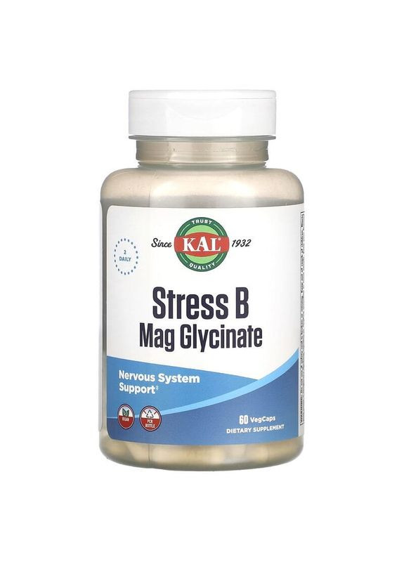 Комплекс вітамінів групи Б та магній гліцинат від стресу 60 вегетаріанських капсул KAL (277812712)