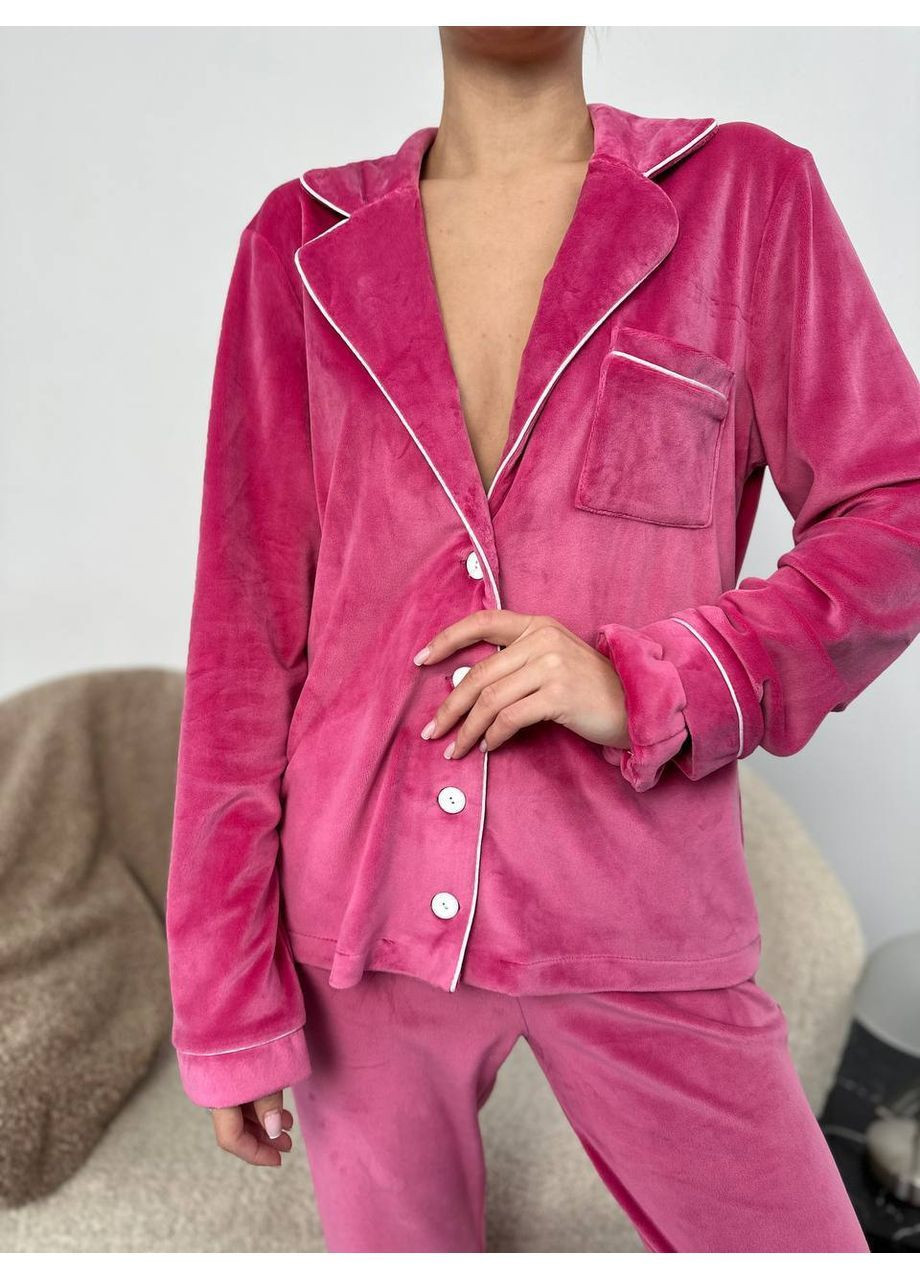 Розовая всесезон пижама женская велюровая рубашка,штаны,резинка рубашка + брюки No Brand