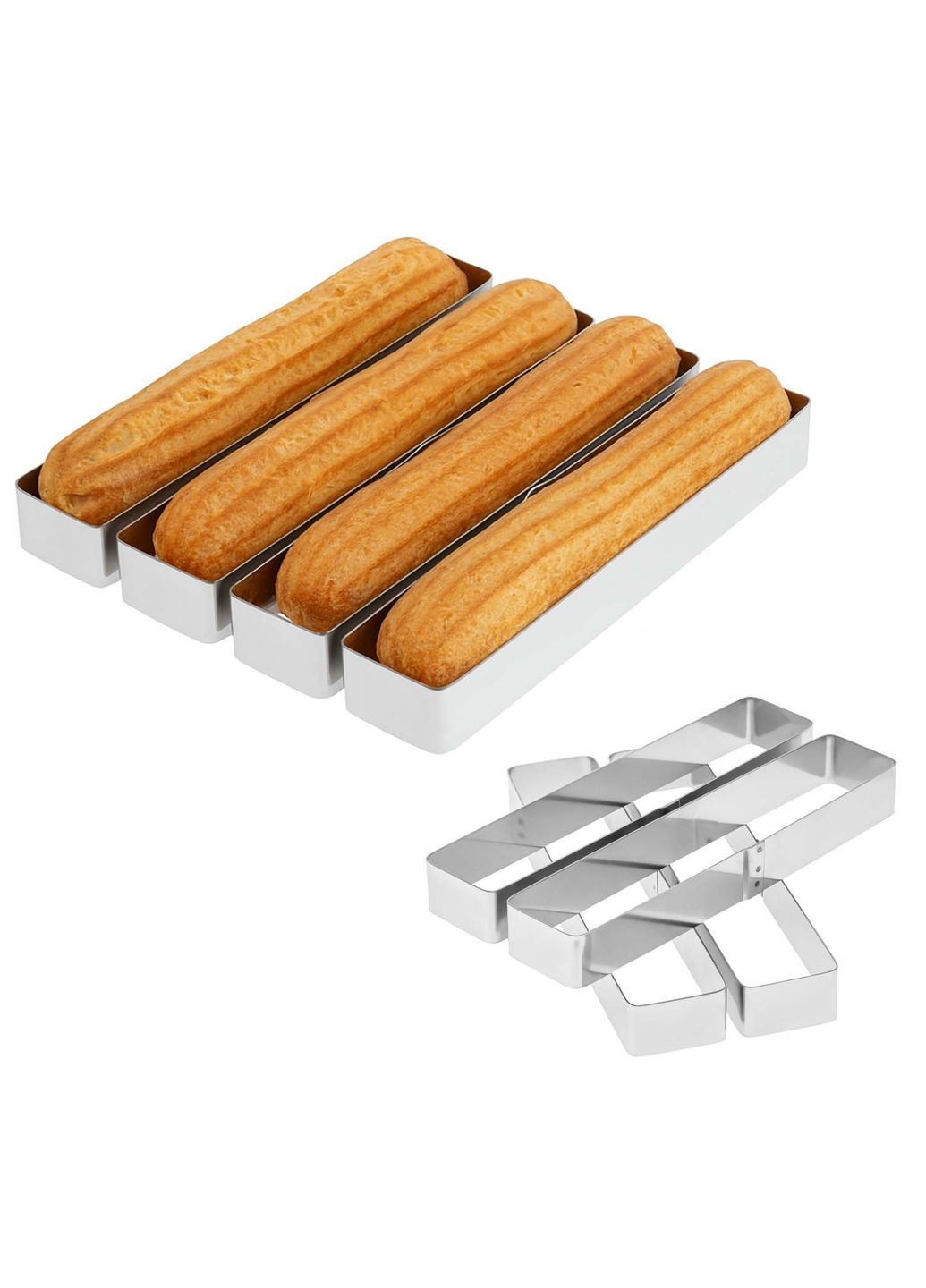 Металлические прямоугольные формочки порционные для эклеров пирожных и тарталеток 20х4х2.5 см (набор из 4 шт.) Master Class (362357544)