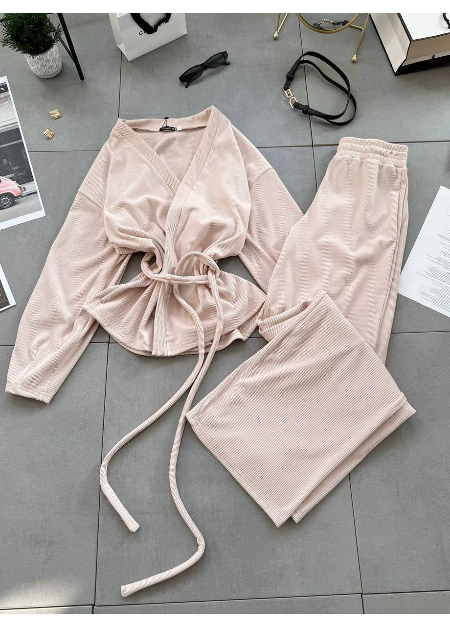 Бежева всесезон домашній костюм жіночий сорочка + брюки Style Point