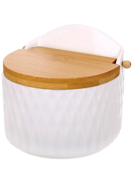 Цукорниця (сільниця) порцелянова Ceram Bamboo 12х11см з відкидною дерев'яною кришкою Bona (339777019)