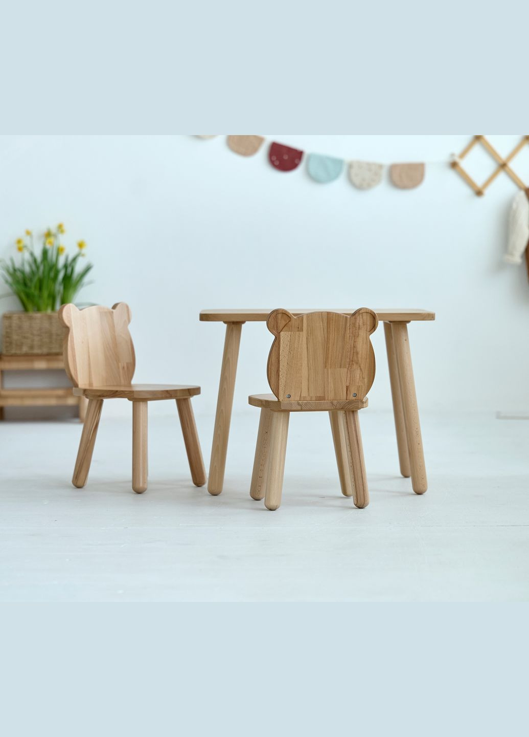Дитячий деревяний стільчик для дітей 2-4 років Ведмедик Натуральний Tatoy (326598603)