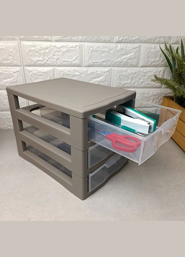 Органайзер-комод на 3 висувні ящики для канцтоварів та дрібниць Какао Алеана (364195643)