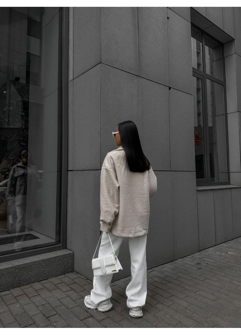 Бежевая повседневный рубашка однотонная No Brand