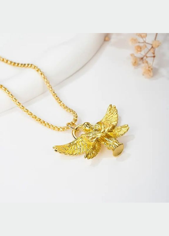 Золотистий кулон-оберіг на ланцюжку Крилатий ангел у ретро стилі з безліччю крил для чоловіків 3.5 см Fashion Jewelry (325220368)