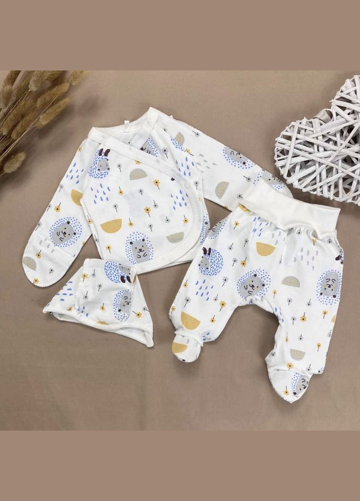 Молочный демисезонный комплект 3 ед. ёжики в лесу (интерлок) р.56, 0-3 мес RoyalBaby