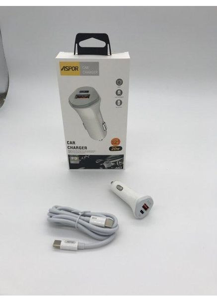 Автомобільний зарядний пристрій Aspor A907 (USB/USB-C/3A/20W) + кабель Type-C - Type-C Smart (369764896)