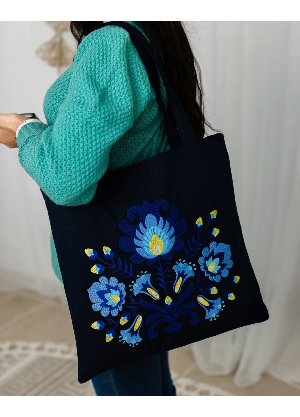 Шопер з вишивкою Квіткова казка Синій No Brand (370050835)