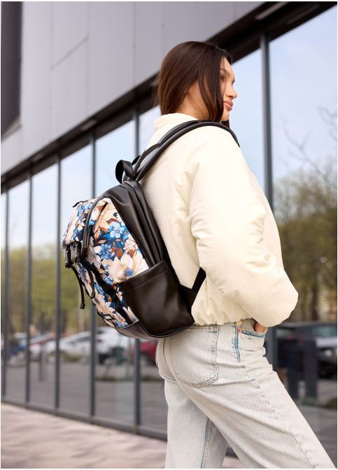 Рюкзак жіночий з екошкіри Aura з принтом BLUE FLOWERS Sambag (301871813)