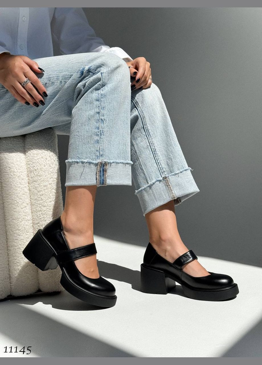 No Brand Туфельки з натуральної шкіри на липучці, чорні чорний з, — (316221815)