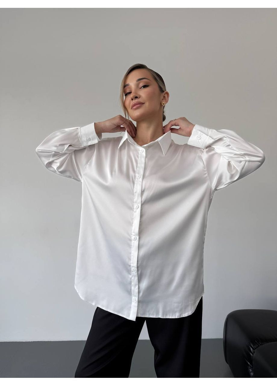 Біла шовкова сорочка oversize No Brand (365751516)